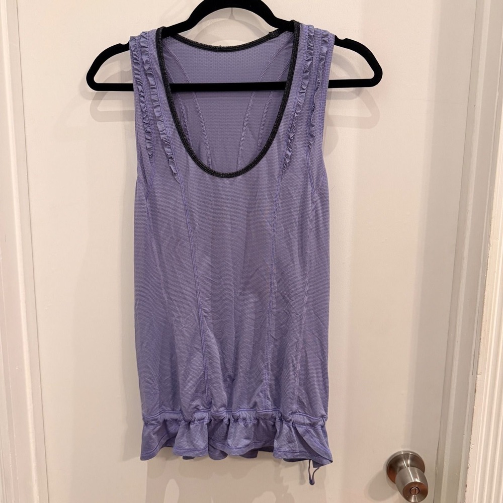 Lululemon Ruffle Racerback Tank Top Size 8 Lavender Purple Athleisure Yoga